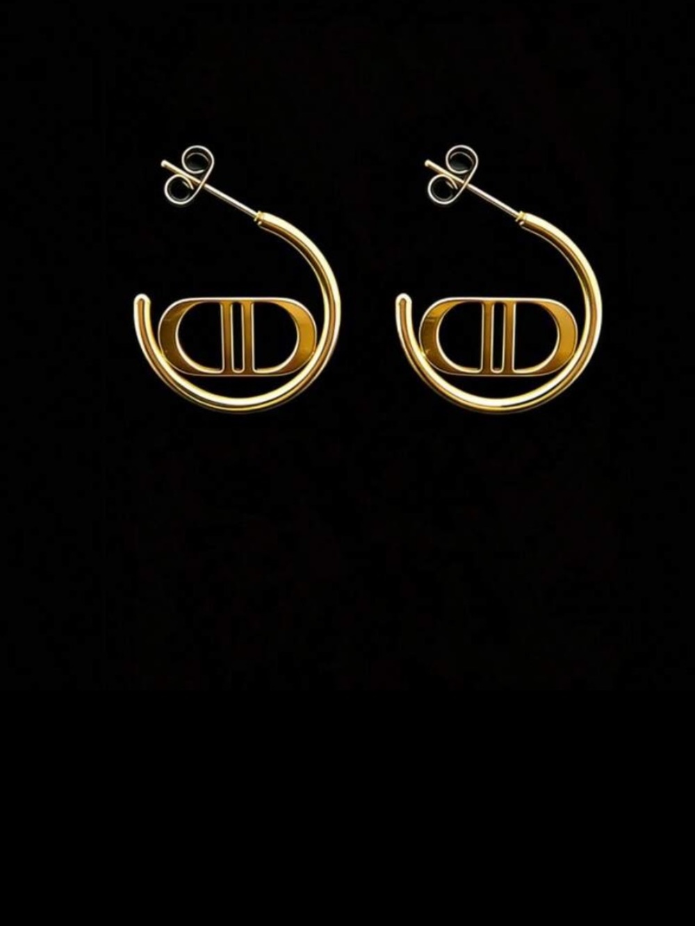 Gold Hoop CD Logo Earrings - Women Jewelry